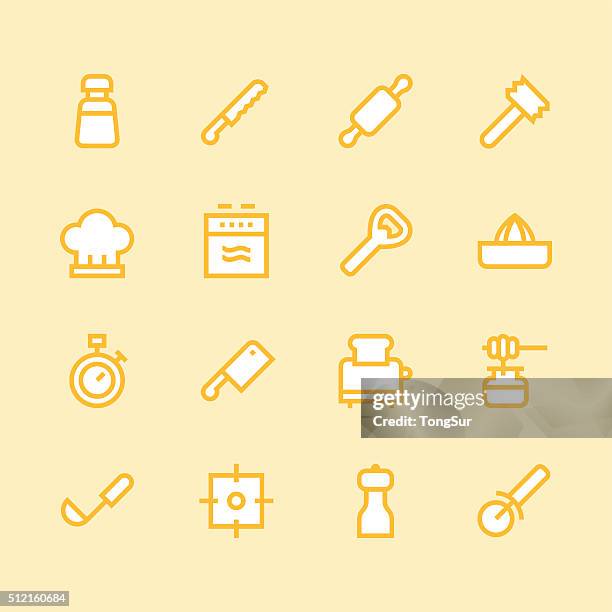 kitchen utensils icons - line | set 2 - color series - tenderizer stock illustrations