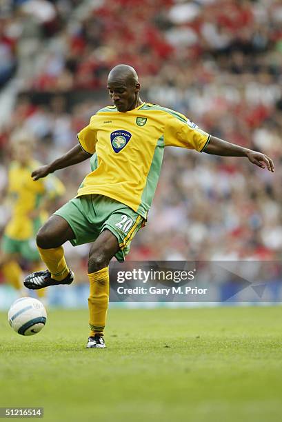 Damien Francis of Norwich City in action during the FA Barclays Premiership match between Manchester United and Norwich City at Old Trafford on...