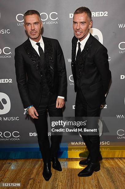 Dean Caten and Dan Caten attend the Warner Music Group & Ciroc Vodka Brit Awards after party at Freemasons Hall on February 24, 2016 in London,...