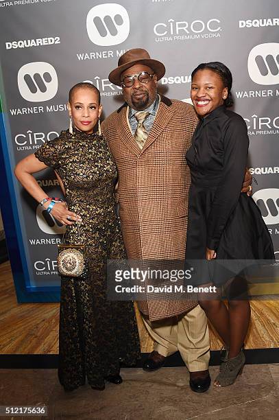 George Clinton and guests attend the Warner Music Group & Ciroc Vodka Brit Awards after party at Freemasons Hall on February 24, 2016 in London,...