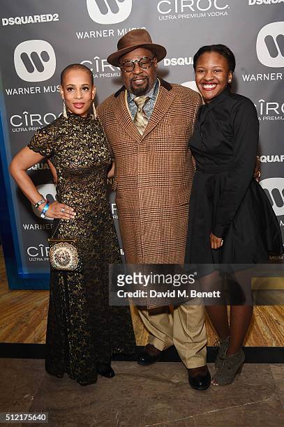 George Clinton and guests attend the Warner Music Group & Ciroc Vodka Brit Awards after party at Freemasons Hall on February 24, 2016 in London,...