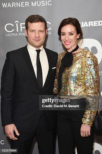 Dermot O'Leary and Dee Koppang attend the Warner Music Group & Ciroc Vodka Brit Awards after party at Freemasons Hall on February 24, 2016 in London,...