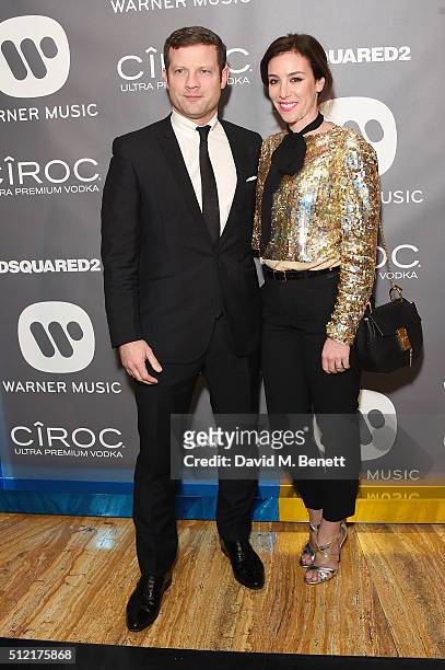 Dermot O'Leary and Dee Koppang attend the Warner Music Group & Ciroc Vodka Brit Awards after party at Freemasons Hall on February 24, 2016 in London,...