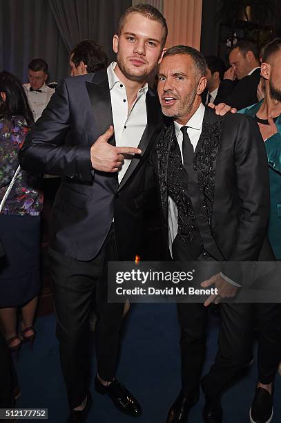 Jeremy Irvine and Dan Caten attend the Warner Music Group & Ciroc Vodka Brit Awards after party at Freemasons Hall on February 24, 2016 in London,...