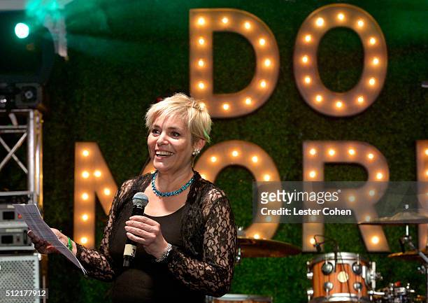 Senior communications officer of the World Bank Lucia Grenna speaks onstage during Global Green USA's 13th annual pre-Oscar party at Mr. C Beverly...
