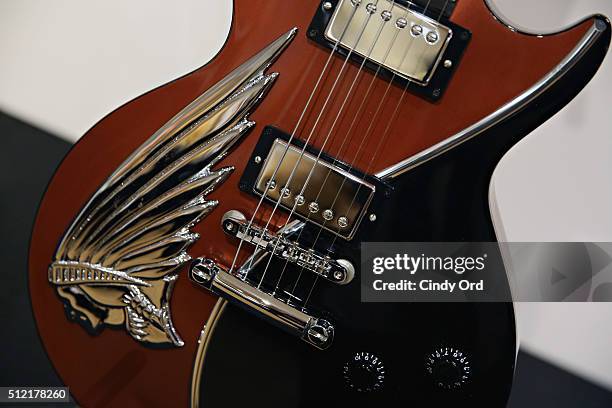 View of a 2002 Gibson Les Paul ÒIndianÓ in Copper/Black on display during Guernsey's Celebrity Guitar Auction preview at Bohemian National Hall on...