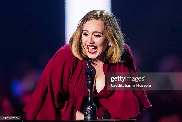 Adele with her Global Success Award a the BRIT Awards 2016 at The O2 Arena on February 24, 2016 in London, England.