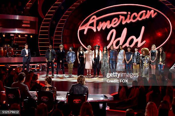 Host Ryan Seacrest and the top 14 finalists Manny Torres, Dalton Rapattoni, Lee jean, Gianna Isabella, Jenn Blosil, Jeneve Rose, Sonika Vaid, Trent...