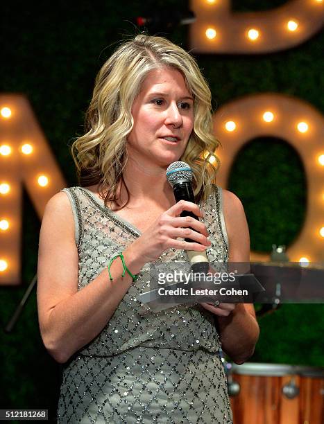 Of the UN Foundation Susan Myers accepts award onstage during Global Green USA's 13th annual pre-Oscar party at Mr. C Beverly Hills on February 24,...