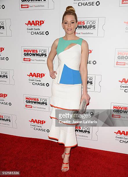 Actress Elizabeth Banks attends the 15th annual Movies For Grownups Awards at the Beverly Wilshire Four Seasons Hotel on February 8, 2016 in Beverly...