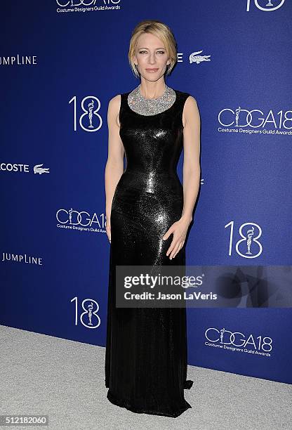 Actress Cate Blanchett attends the 18th Costume Designers Guild Awards at The Beverly Hilton Hotel on February 23, 2016 in Beverly Hills, California.