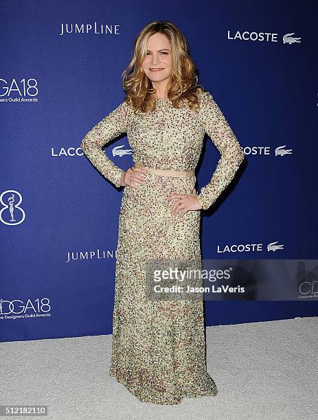 Actress Jennifer Jason Leigh attends the 18th Costume Designers Guild Awards at The Beverly Hilton Hotel on February 23, 2016 in Beverly Hills,...