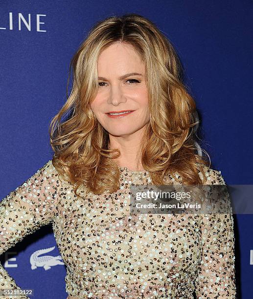 Actress Jennifer Jason Leigh attends the 18th Costume Designers Guild Awards at The Beverly Hilton Hotel on February 23, 2016 in Beverly Hills,...