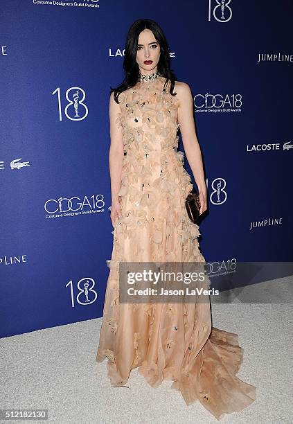 Actress Krysten Ritter attends the 18th Costume Designers Guild Awards at The Beverly Hilton Hotel on February 23, 2016 in Beverly Hills, California.