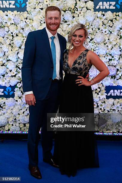 Martin Guptill and Laura McGoldrick pose ahead of the 2016 New Zealand cricket awards at the Viaduct Events Centre on February 25, 2016 in Auckland,...