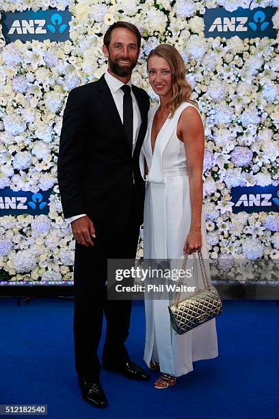 Grant Elliot and Marlies Elliot pose ahead of the 2016 New Zealand cricket awards at the Viaduct Events Centre on February 25, 2016 in Auckland, New...