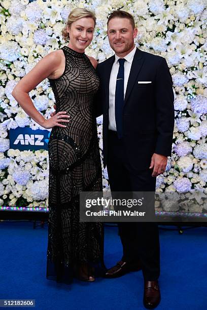 Brendon McCullum and Ellissa McCullum pose ahead of the 2016 New Zealand cricket awards at the Viaduct Events Centre on February 25, 2016 in...