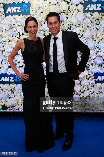 Ross Taylor and Victoria Taylor pose ahead of the 2016 New Zealand cricket awards at the Viaduct Events Centre on February 25, 2016 in Auckland, New...