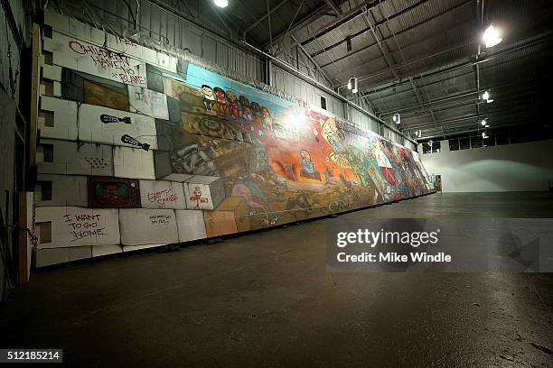 Brazilian artists Osgemeos' interpretation of "The Wall" is displayed during Roger Waters hosts Los Angeles Event in celebration of the release of...