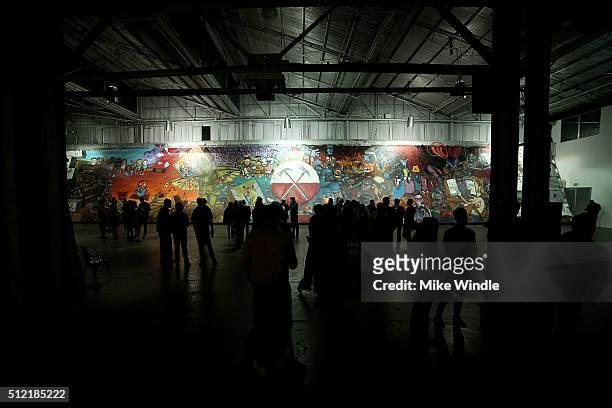 Brazilian artists Osgemeos' interpretation of "The Wall" is displayed during Roger Waters hosts Los Angeles Event in celebration of the release of...