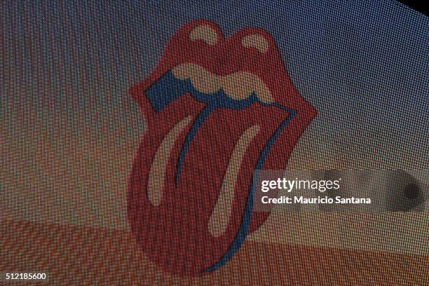 Rolling Stones logo on stage at Morumbi Stadium on February 24, 2016 in Sao Paulo, Brazil.