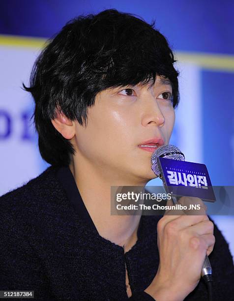 Kang Dong-won attends the movie "A Violent Prosecutor" press premiere at COEX on January 25, 2016 in Seoul, South Korea.