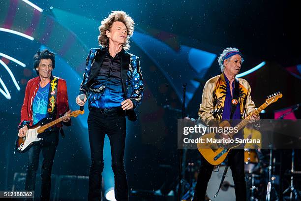 Rolling Stones performs live on stage at Morumbi Stadium on February 24, 2016 in Sao Paulo, Brazil.