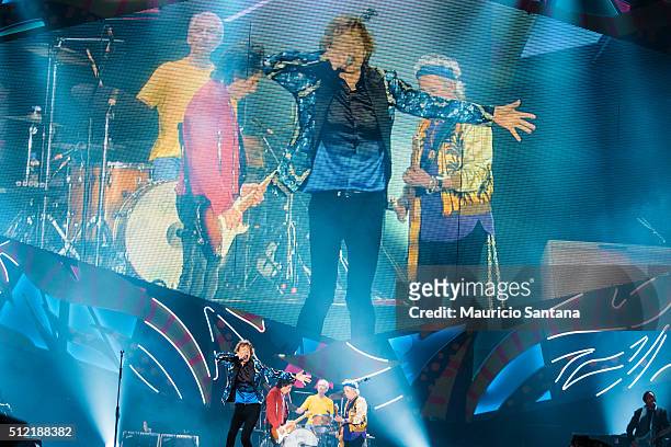 Rolling Stones performs live on stage at Morumbi Stadium on February 24, 2016 in Sao Paulo, Brazil.