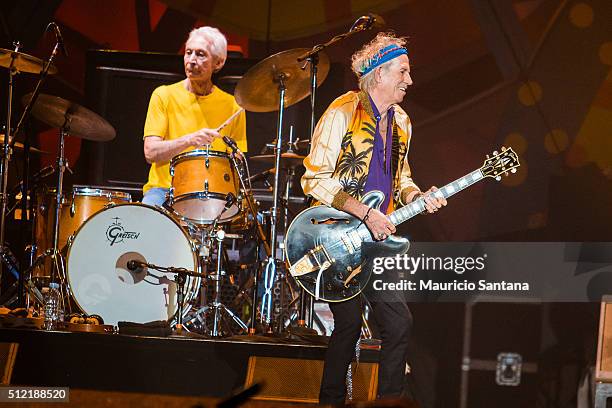 Rolling Stones performs live on stage at Morumbi Stadium on February 24, 2016 in Sao Paulo, Brazil.