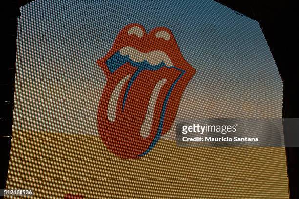 Rolling Stones logo on stage at Morumbi Stadium on February 24, 2016 in Sao Paulo, Brazil.