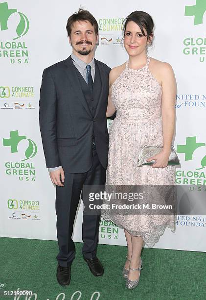 Actor Jason Ritter and actress Melanie Lynskey attend the Global Green USA's 13th Annual Pre-Oscar Party at the Mr. C Beverly Hills Hotel on February...