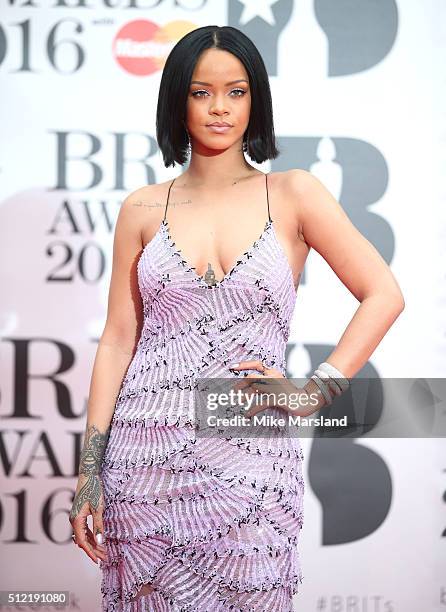 Rihanna attends the BRIT Awards 2016 at The O2 Arena on February 24, 2016 in London, England.