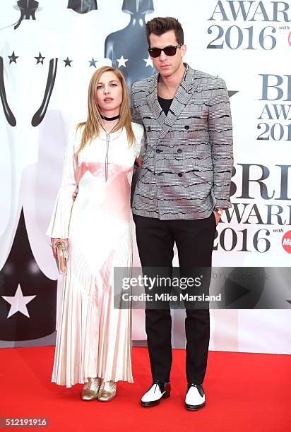 Josephine de La Baume and Mark Ronson attend the BRIT Awards 2016 at The O2 Arena on February 24, 2016 in London, England.