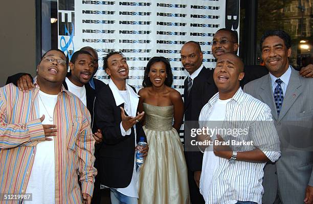 Actress Kerry Washington and R&B group Foot Steps arrives at the National Black Sports and Entertainment Hall of Fame at Aaron Davis Hall on August...