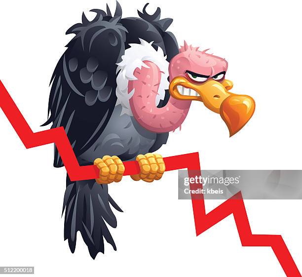 geier sitzend auf einem fallenden diagramm - bankruptcy stock-grafiken, -clipart, -cartoons und -symbole