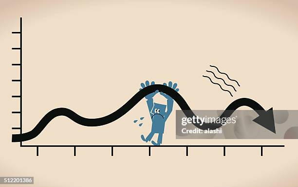 downfall arrow, sad businessman with graph indicating a regression - economic depression stock illustrations