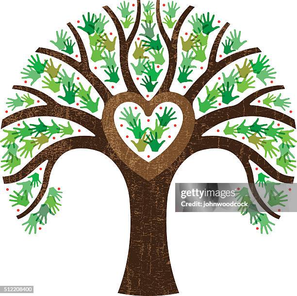 round hearty handy tree illustration - handprint tree stock illustrations