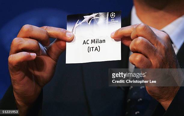 Michel Platini draws out AC Milan during the UEFA Champions League Draw for the first stage of the Season 2004/05 at the Grimaldi Forum on August 26,...