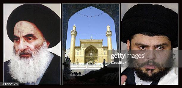 Composite picture shows Iraq's top Shiite Muslim cleric, Grand Ayatollah Ali al-Sistani , and rebel cleric Moqtada Sadr. Sistani entered Najaf 26...