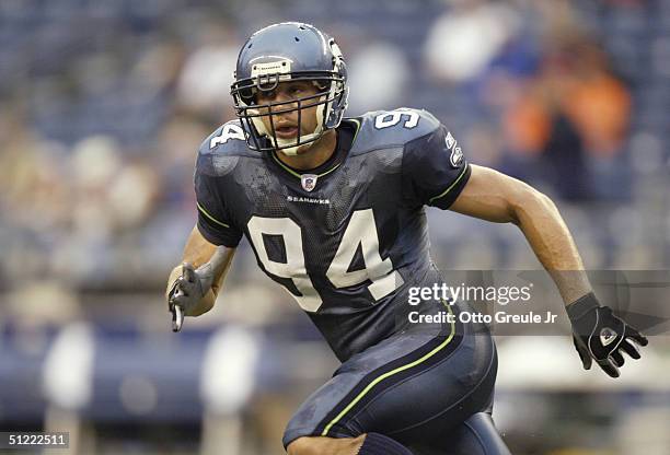 Outside linebacker Chad Brown of the Seattle Seahawks runs against the Denver Broncos during the NFL preseason game at Qwest Field on August 21, 2004...