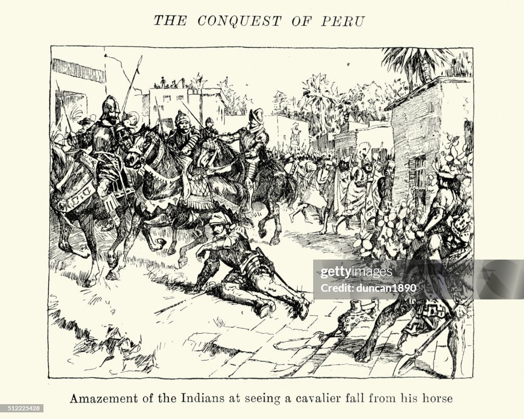 Eroberung von Peru-Conquistador fallen auf seinem Pferd