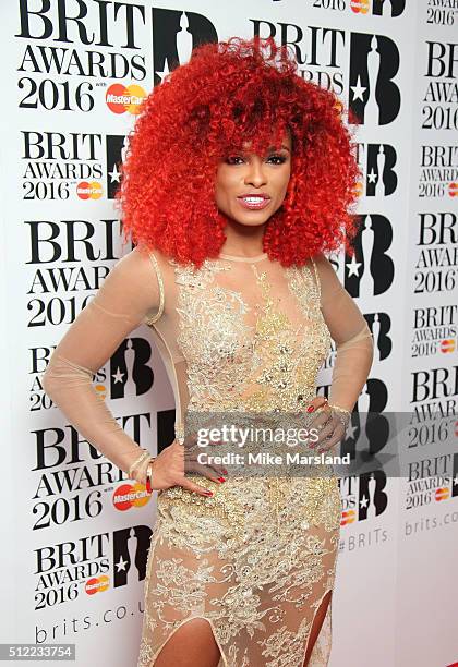 Fleur East poses in the winners room at the BRIT Awards 2016 at The O2 Arena on February 24, 2016 in London, England.