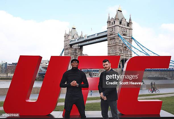 Michael Bisping and Anderson Silva pose at Tower Bridge on February 25, 2016 in London, England.