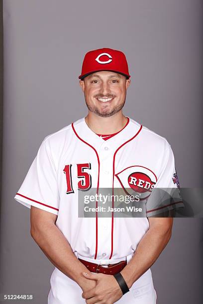 Jordan Pacheco of the Cincinnati Reds poses during Photo Day on Wednesday, February 24, 2016 at Goodyear Ballpark in Goodyear, Arizona.