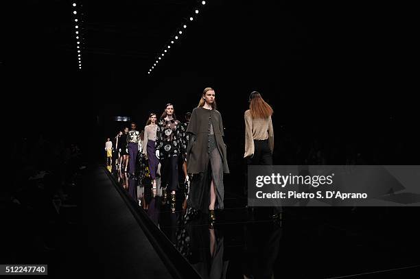 Models walk the runway at the Anteprima show during Milan Fashion Week Fall/Winter 2016/17 on February 25, 2016 in Milan, Italy.