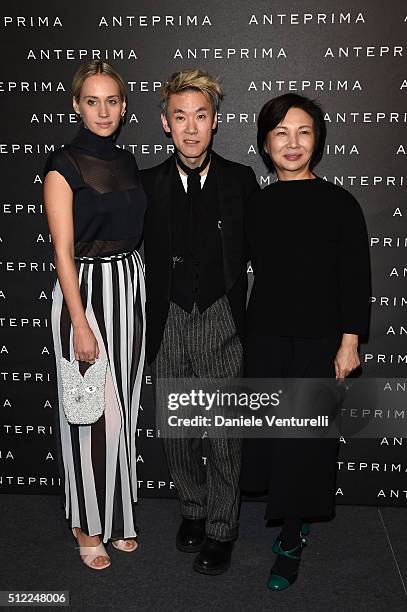Rebecca Larsson, Shinsuke Kawahara and designer Izumi Ogino attend the Anteprima show during Milan Fashion Week Fall/Winter 2016/17 on February 25,...