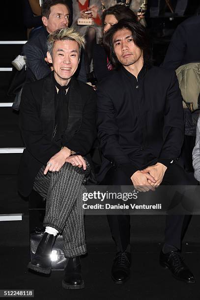 Artists Shinsuke Kawahara and Tsuchida Yasuhiko attend the Anteprima show during Milan Fashion Week Fall/Winter 2016/17 on February 25, 2016 in...