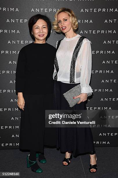 Designer Izumi Ogino and Justine Mattera attend the Anteprima show during Milan Fashion Week Fall/Winter 2016/17 on February 25, 2016 in Milan, Italy.