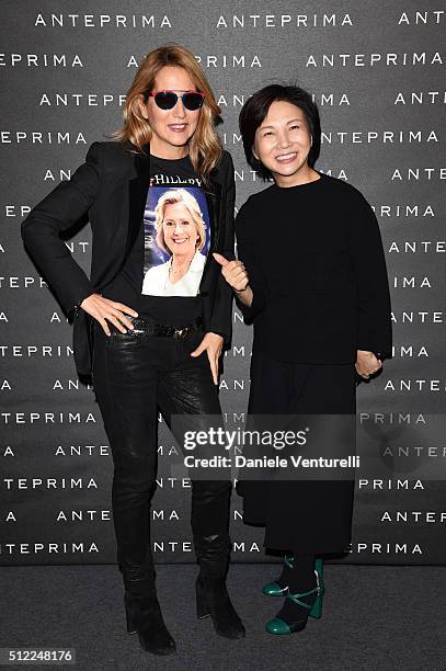 Jo Squillo and designer Izumi Ogino attend the Anteprima show during Milan Fashion Week Fall/Winter 2016/17 on February 25, 2016 in Milan, Italy.