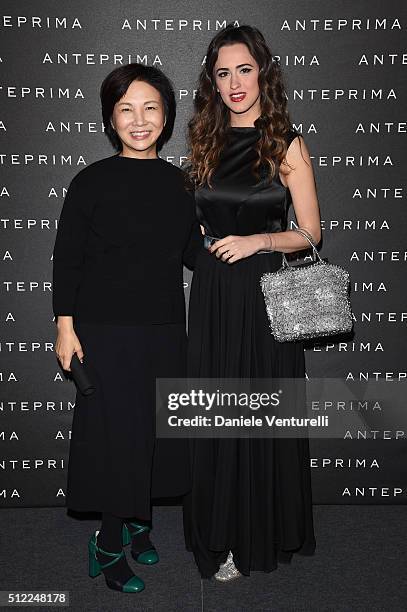 Designer Izumi Ogino and Gresy Daniilidis attend the Anteprima show during Milan Fashion Week Fall/Winter 2016/17 on February 25, 2016 in Milan,...